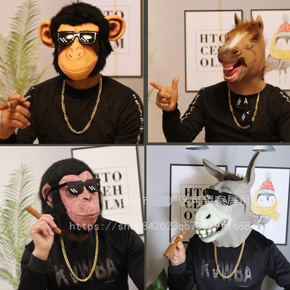 Mặt nạ Cosplay, Mặt nạ hình Ngựa, Khỉ, Lừa, Đồ chơi Cosplay động vật Silicon