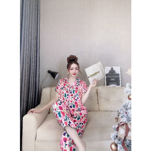 Pijama tay ngắn lụa nút bọc xịn xò