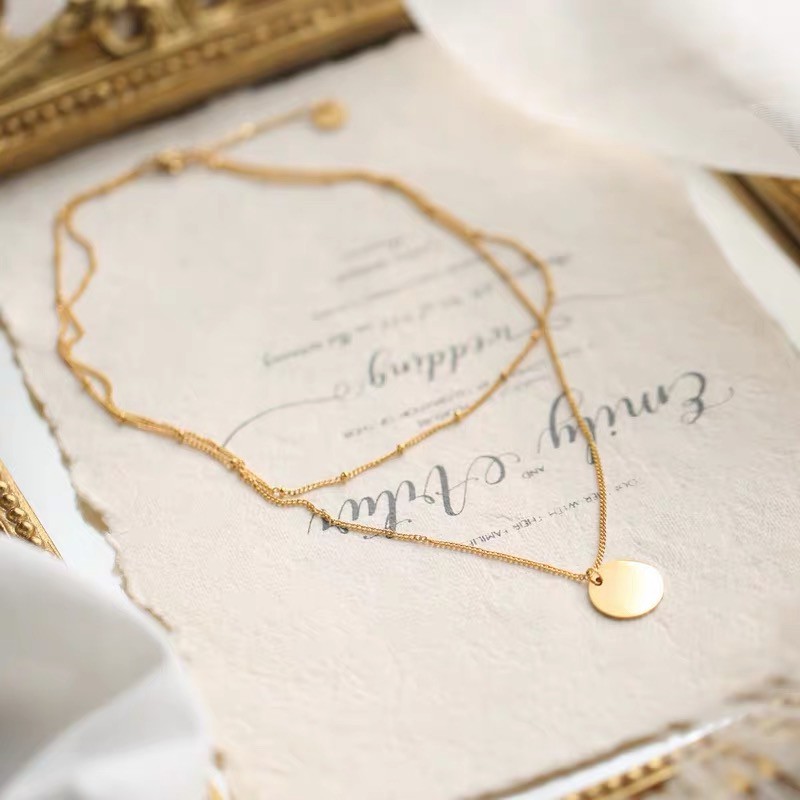 Dây Chuyền Ngắn Hai Lớp Mạ Vàng 18K Phong Cách Âu Mỹ Đơn Giản Dễ Phối Đồ Không Gây Dị Ứng Có Thể Chạm Vào Vòng Tròn