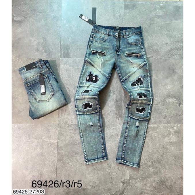 [Sẵn Hàng] Quần Jean Nam AMR Vá Da Thỏ Siêu Đẹp  - Quần Jeans Nam AMR Vá Thỏ Cao Cấp