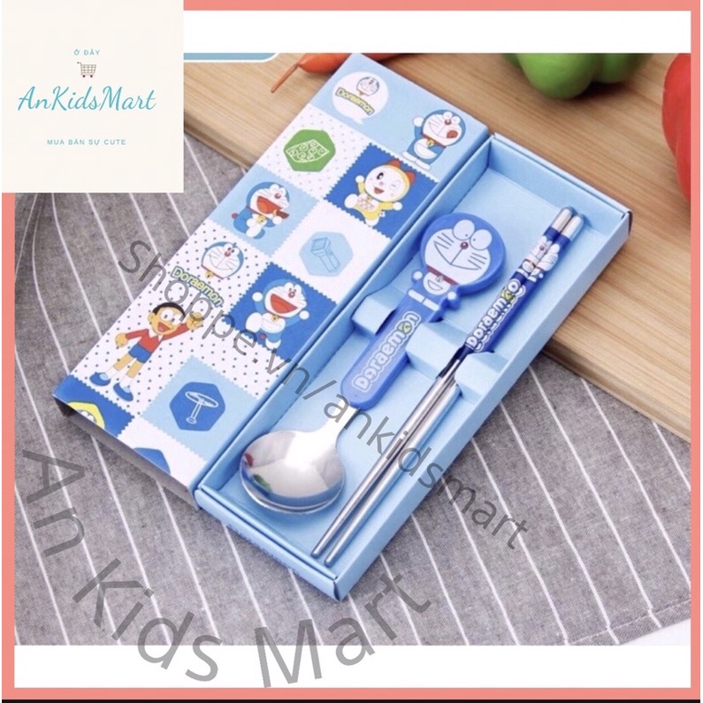 Set đũa + thìa inox hình thú hoạt hình dễ thương