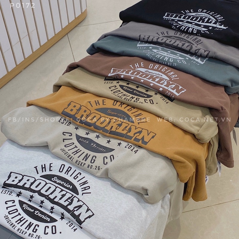 🐴 Áo thun áo phông form rộng unisex in chữ BROOKLYN vải cotton mặt lông dày