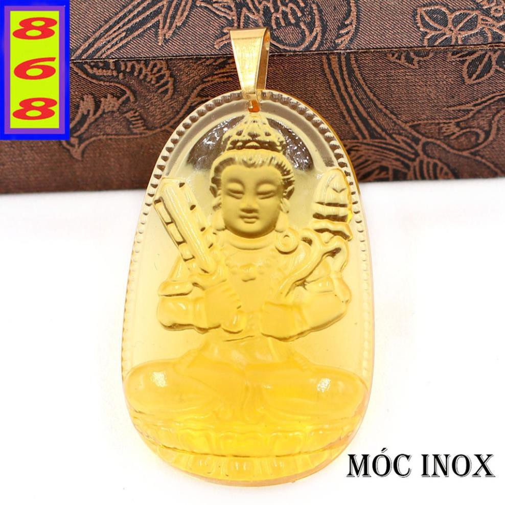 Mặt Phật Hư Không Tạng Bồ Tát Pha Lê Vàng 3.6cm - Phật bản mệnh tuổi Sửu, Dần - Mặt size nhỏ - Tặng kèm móc inox