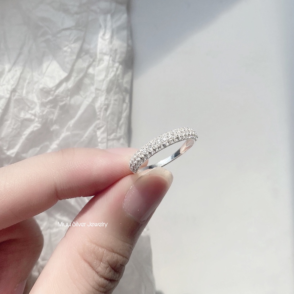Nhẫn bạc nữ Miuu Silver, nhẫn 3 rải đá lấp lánh Krystal Line Ring