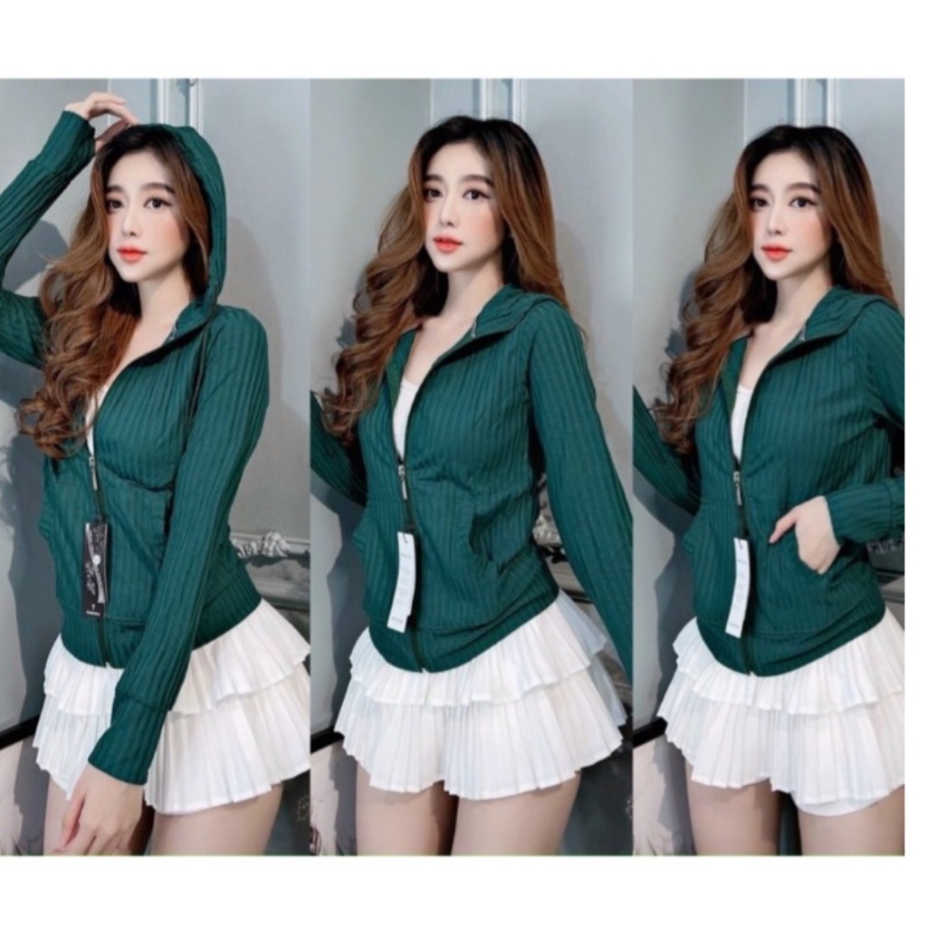 Áo Khoác Nữ Ôm Body From Dài Vải Thun Gân Cao Cấp Quảng Châu 6 Túi Có Nón Size 42 > 75kg