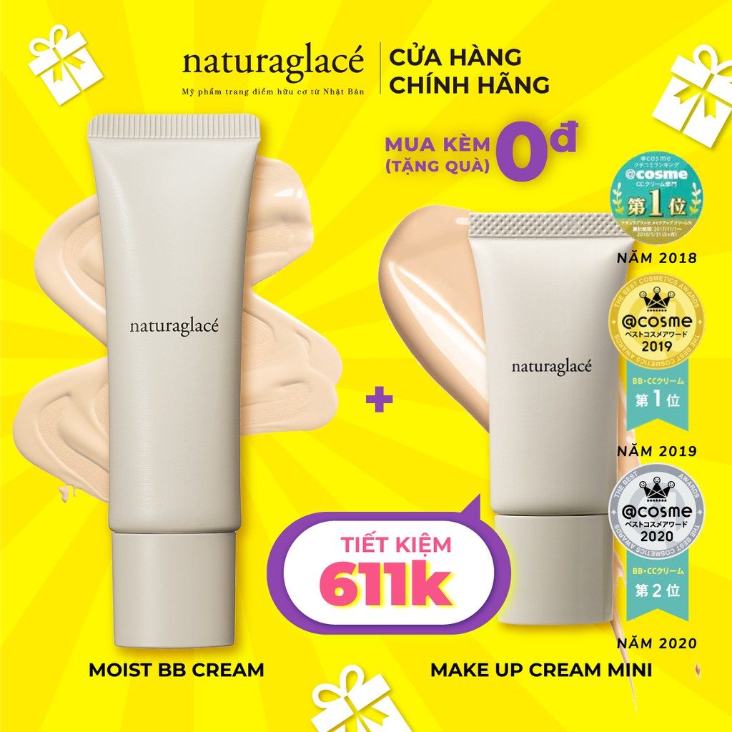 Kem nền hữu cơ Moist BB cream naturaglacé Nhật Bản, an toàn cho mẹ bầu và da nhạy cảm 27g (01- Màu da sáng)