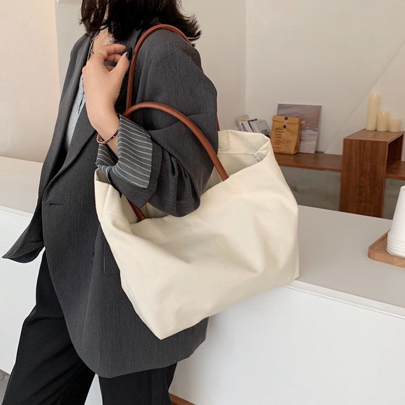 Túi Xách Canvas Cỡ Lớn Phong Cách Hàn Quốc Đơn Giản Thân Thiện Với Môi Trường