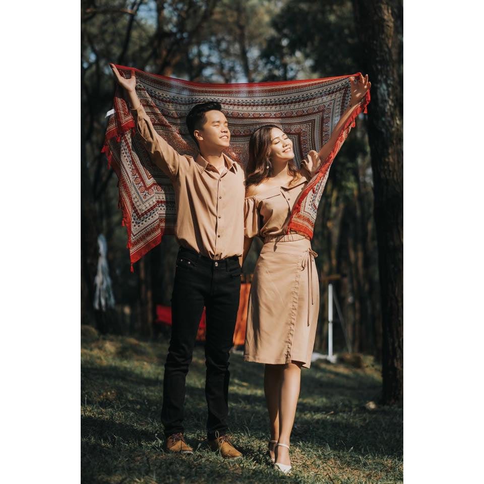 Áo đôi nam nữ - Set váy áo sơ mi Hàn Quốc dễ thương - HQCOUPLE - AV91 (có ảnh thật)