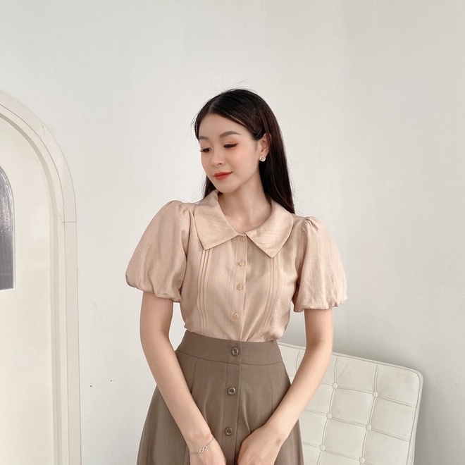 Áo sơ mi tay bồng FANSIX - A16 sơ mi công sở phối cổ sen nữ tính, chất vải nano mềm mại | BigBuy360 - bigbuy360.vn