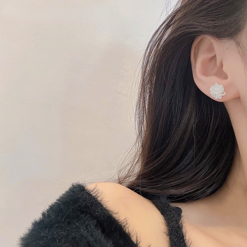 Bông Tai Mạ Bạc 925 Hình Hoa Hồng Phong Cách Retro Thời Trang Dành Cho Nữ