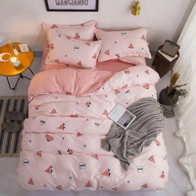 bộ vỏ chăn ga gối Cotton Poly - dưa hấu hồng