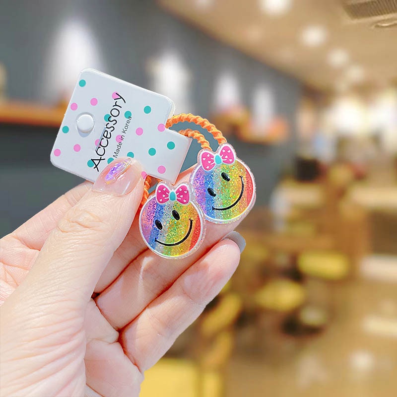 Set 2 Dây Cột Tóc Co Giãn Đính Kim Tuyến Màu Sắc Cầu Vồng Dễ Thương Cho Bé Gái