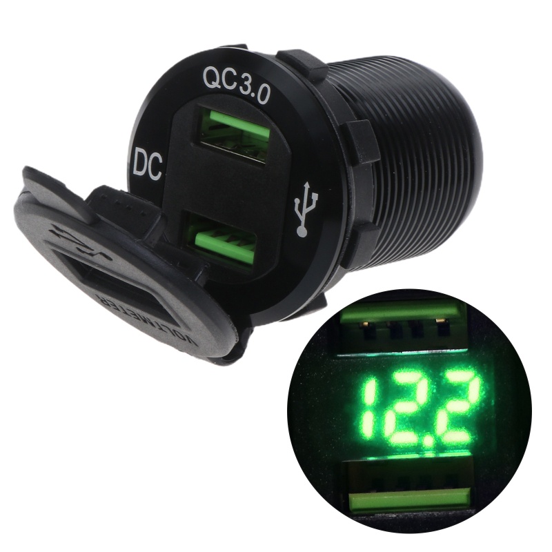 Ổ Cắm Sạc Nhanh QC 3 0 USB 12 24V 18W Có Vôn Kế Kỹ Thuật Số