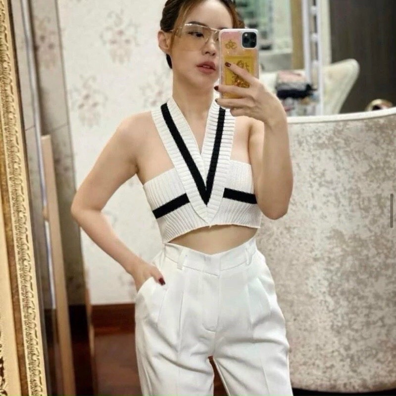 Áo Croptop Cổ Yếm Chất Thun Gân Co Giãn YUMI BÁN SỈ