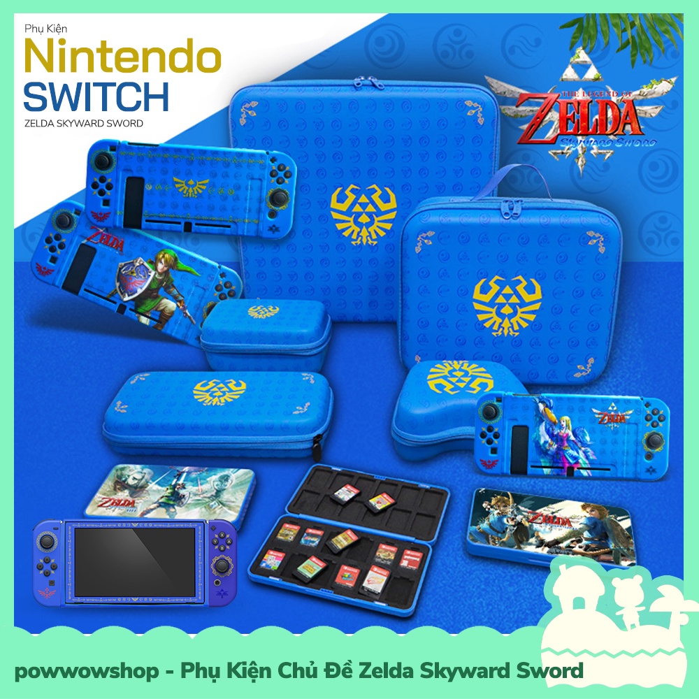 [Sẵn VN - Hỏa Tốc] Set Phụ Kiện Túi, Bọc Analog Joycon, Hộp Băng, Case Ốp Zelda Skyward Sword Cho Máy Nintendo Switch