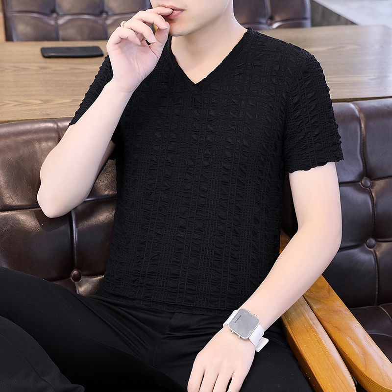 Áo Thun Tay Ngắn Cổ Chữ V Phối Lưới Siêu Mỏng Thời Trang Mùa Hè Cho Nam