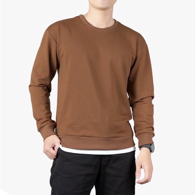 Áo nỉ dài tay nam trơn basic sweater thu đông cao cấp ROMAN AN01
