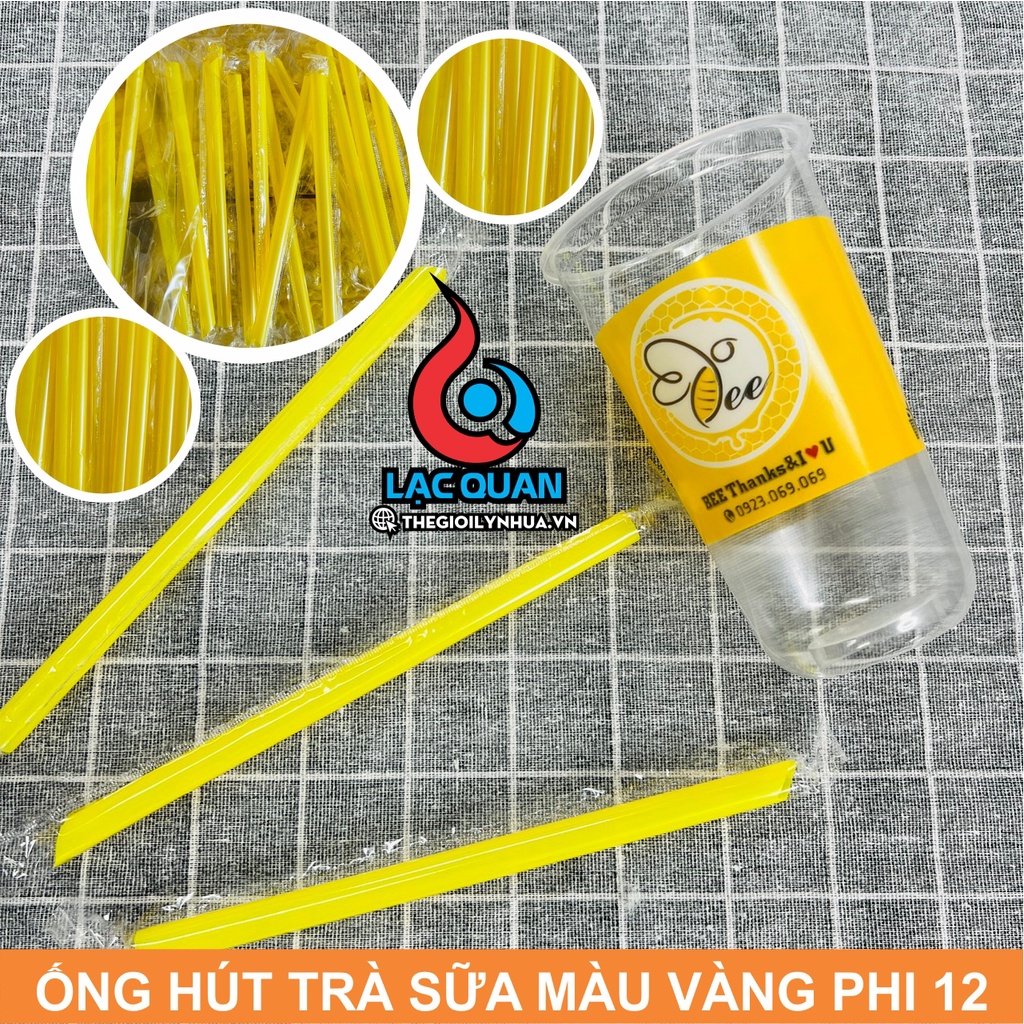 [5Kg = 10 bịch] Ống hút trân châu màu vàng bọc màng, ống hút trà sữa phi 12 cao cấp dùng hút trà sữa trân châu 5kg/thùng