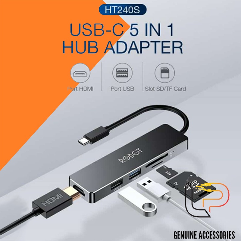 MULTIPORT HUB TYPE-C 5 IN 1 HT240Y - HUB CHUYỂN TYPE-C RA USB 3.0/HDMI/PD/SD/TF