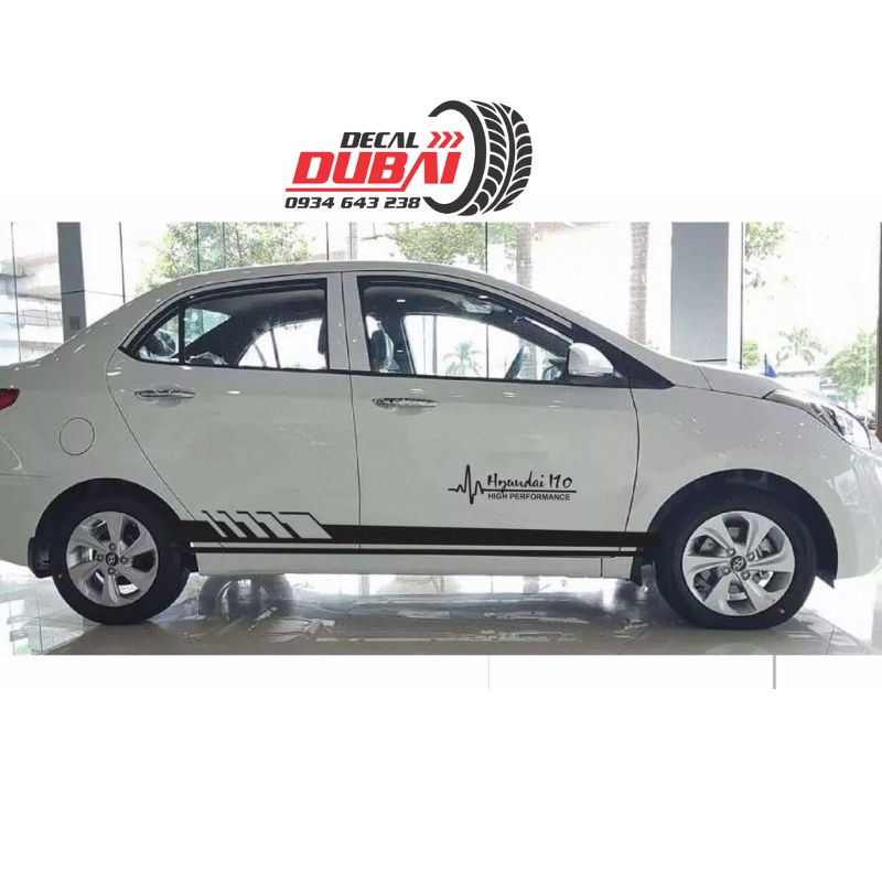 DECAL DUBAI - Tem Dán Trang Trí Sườn Xe I10 Sedan Phong Cách Thể Thao - Thiết kế và chỉnh sửa theo yêu cầu