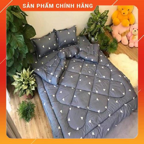 Bộ chăn phao trần bông ga gối 5 món chất liệu cotton poly đồng bộ màu sắc nhã nhặn | BigBuy360 - bigbuy360.vn
