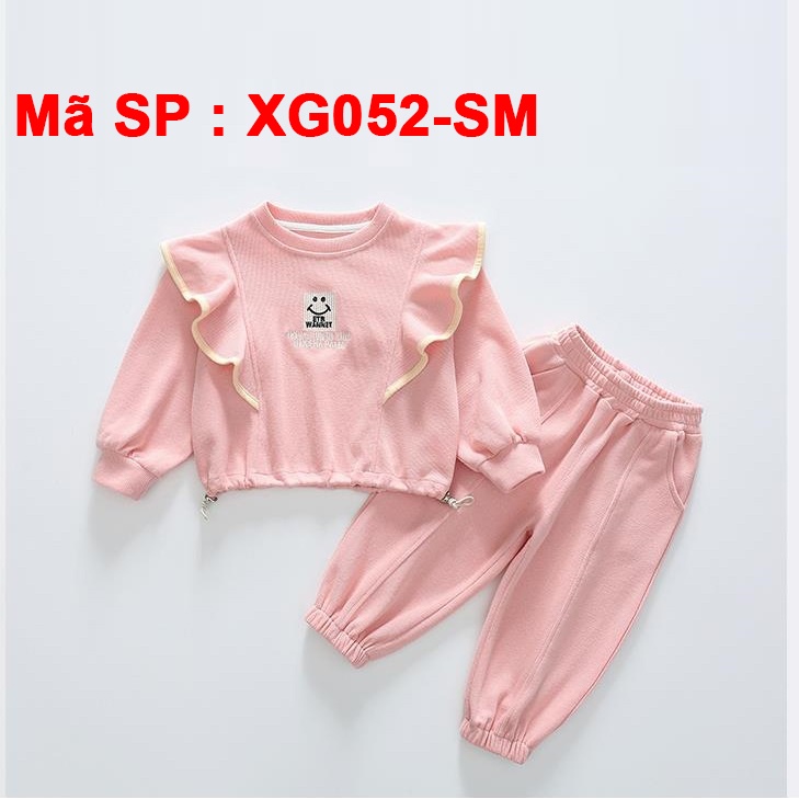 Bộ dài tay bé gái mùa thu đông màu hồng xinh xắn. Mặc đầu mùa thu đông cho bé gái - XG052