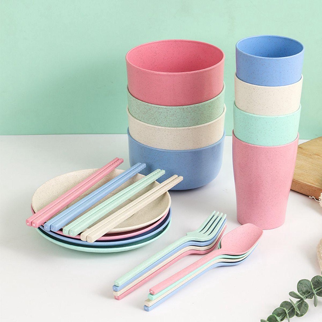 YIYU Bộ Dụng Cụ Bàn Ăn Bằng Lúa Mạch Không Vỡ Tiện Dụng Mang Theo Du Lịch