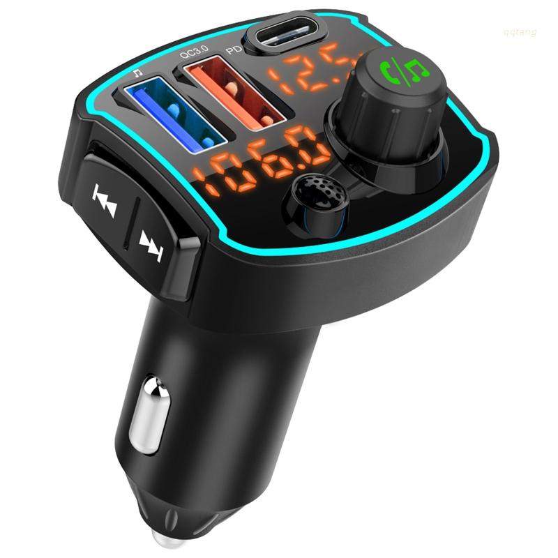 QQ* Car Bluetooth-compatible 5.0 FM transmitter Dual LCD display Car Mp3 Player Handsfree Car Kit QC3.0 PD18W Quick charge U Disk Music Player