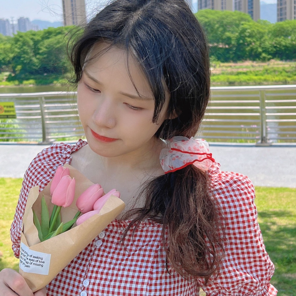 Dây cột tóc vải scrunchies quả cherry phiên bản Hàn Quốc siêu dễ thương DCR