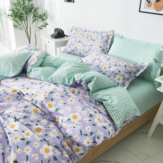 Bộ Drap & Chăn Phao Cotton Poly Hoa Tím