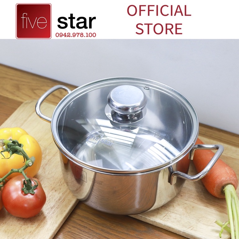 Bộ nồi Fivestar inox 430 nắp kính 3 đáy dùng được mọi bếp - nồi inox bếp từ cao cấp