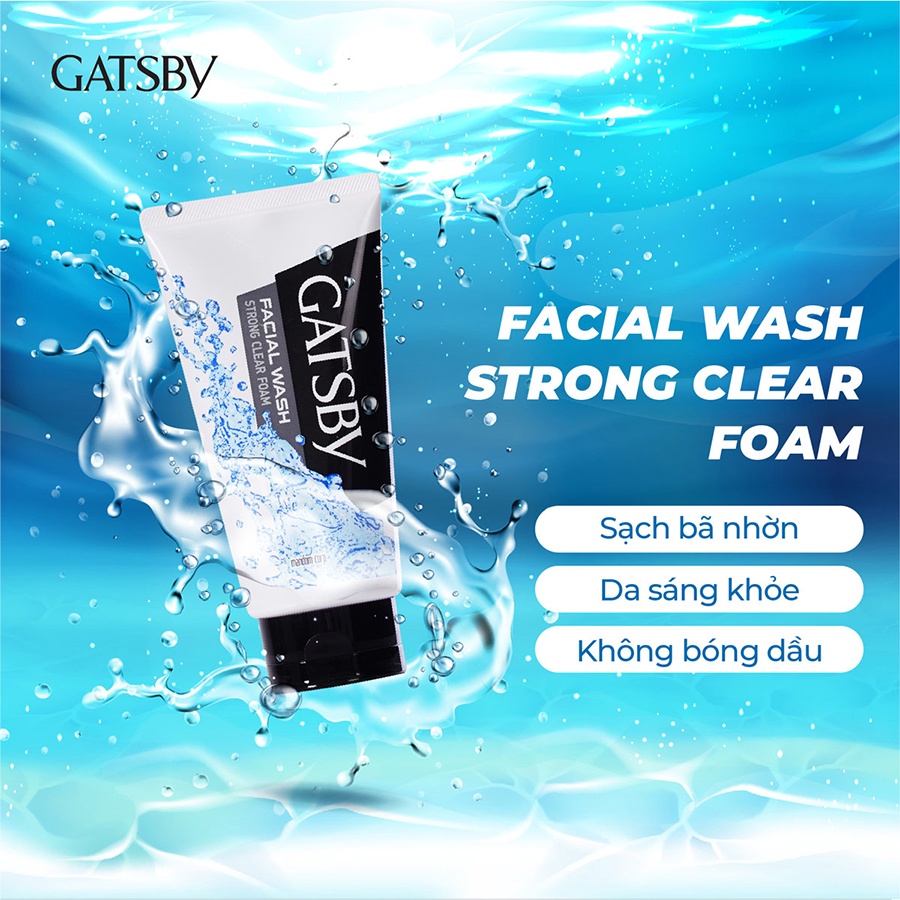 Sữa Rửa Mặt Gatsby Facial Wash Strong Clear Foam 130g - Sạch Dầu Và Bủi Bẩn Dành Cho Nam