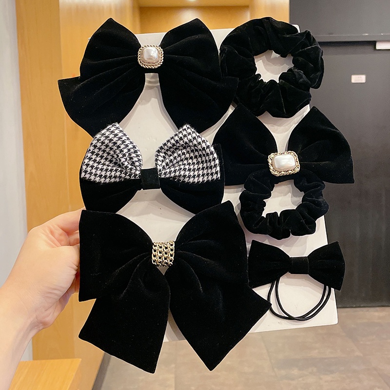 Kẹp/Dây buộc tóc ruy băng đen phong cách Hàn Quốc tùy chọn