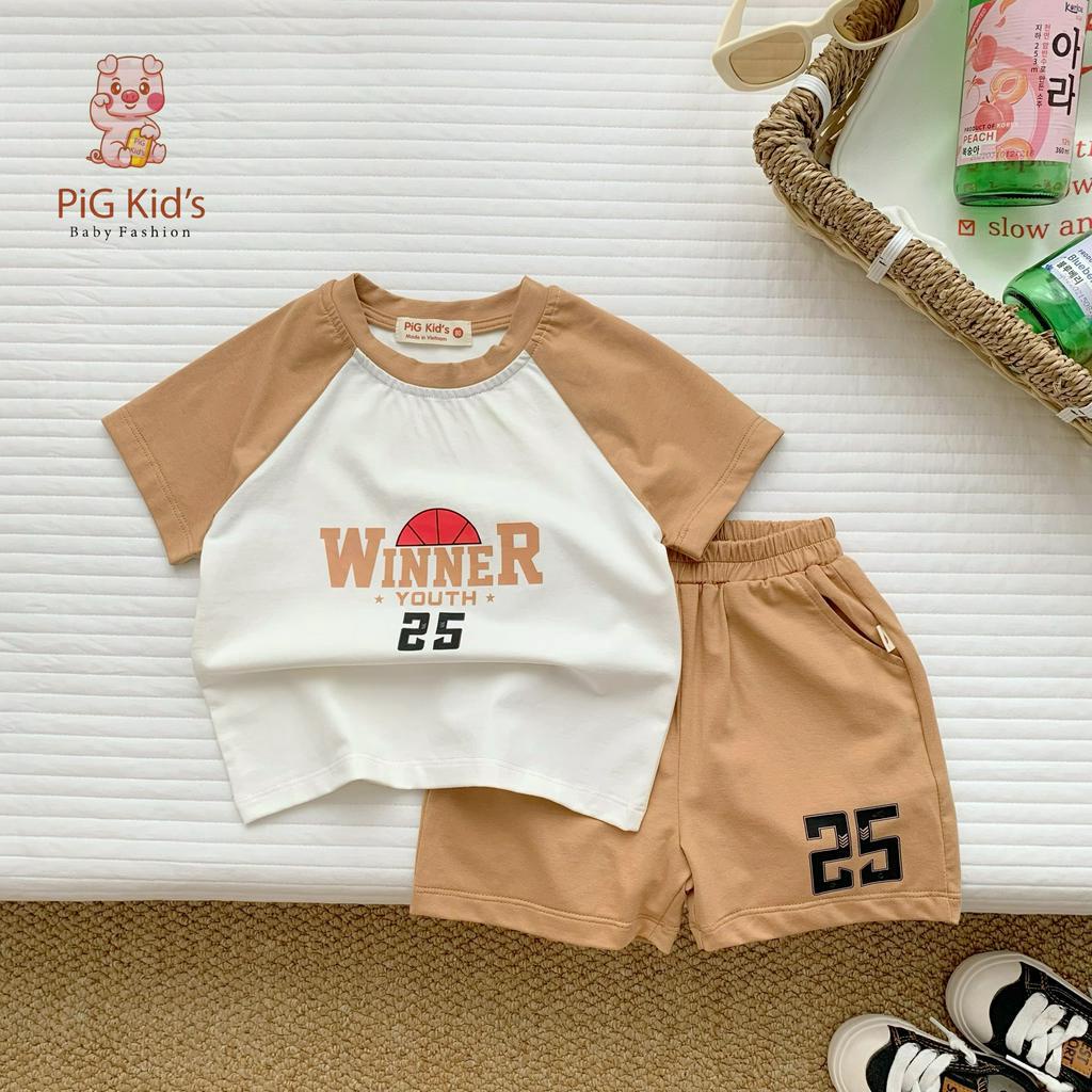 Bộ cotton cộc tay mềm mát unisex cho bé, bộ thun cotton co dãn tay phối năng động