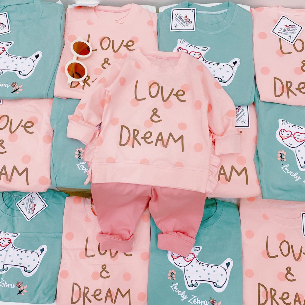 Bộ Quần Áo Dài Tay Mùa Thu Vải Cotton Cho Bé In Hình Love Dream Siêu Dễ Thương Cho Bé Từ 6-18kg Mã DT12