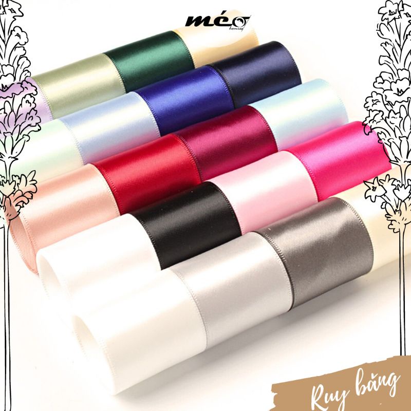 Lẻ 5 mét RUY BĂNG TRƠN nhiều màu, nhiều size làm nơ gói quà tặng, gói hoa, phụ kiện tóc, Handmade