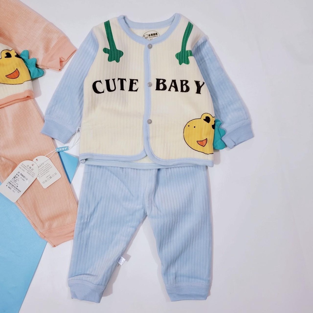 1006 Bộ sơ sinh cài giữa nhung lót lông mịn mềm hàng quảng châu loại 1 cho bé (3-8kg)