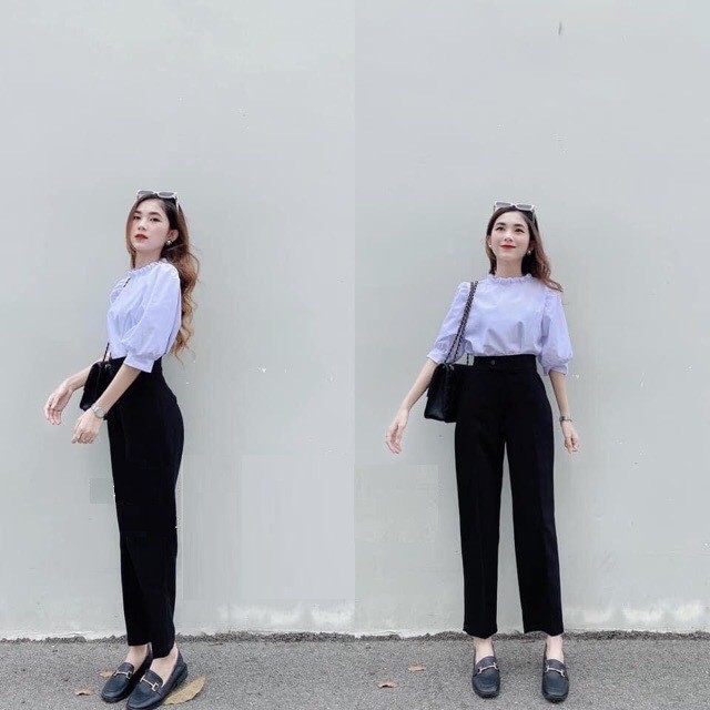 Quần Baggy Cúc Lệch Cạp Cao Siêu Tôn Dáng