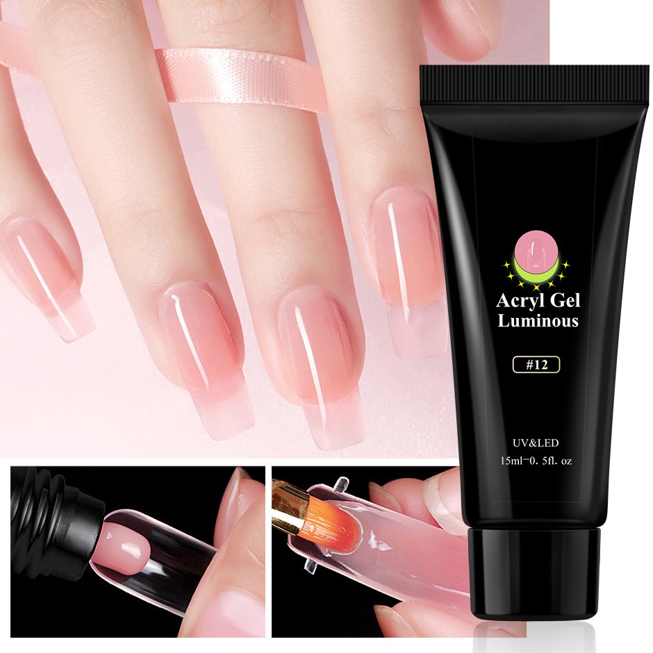 Gel UV nhựa acrylic đắp làm dài móng màu thạch dạ quang sáng tạo