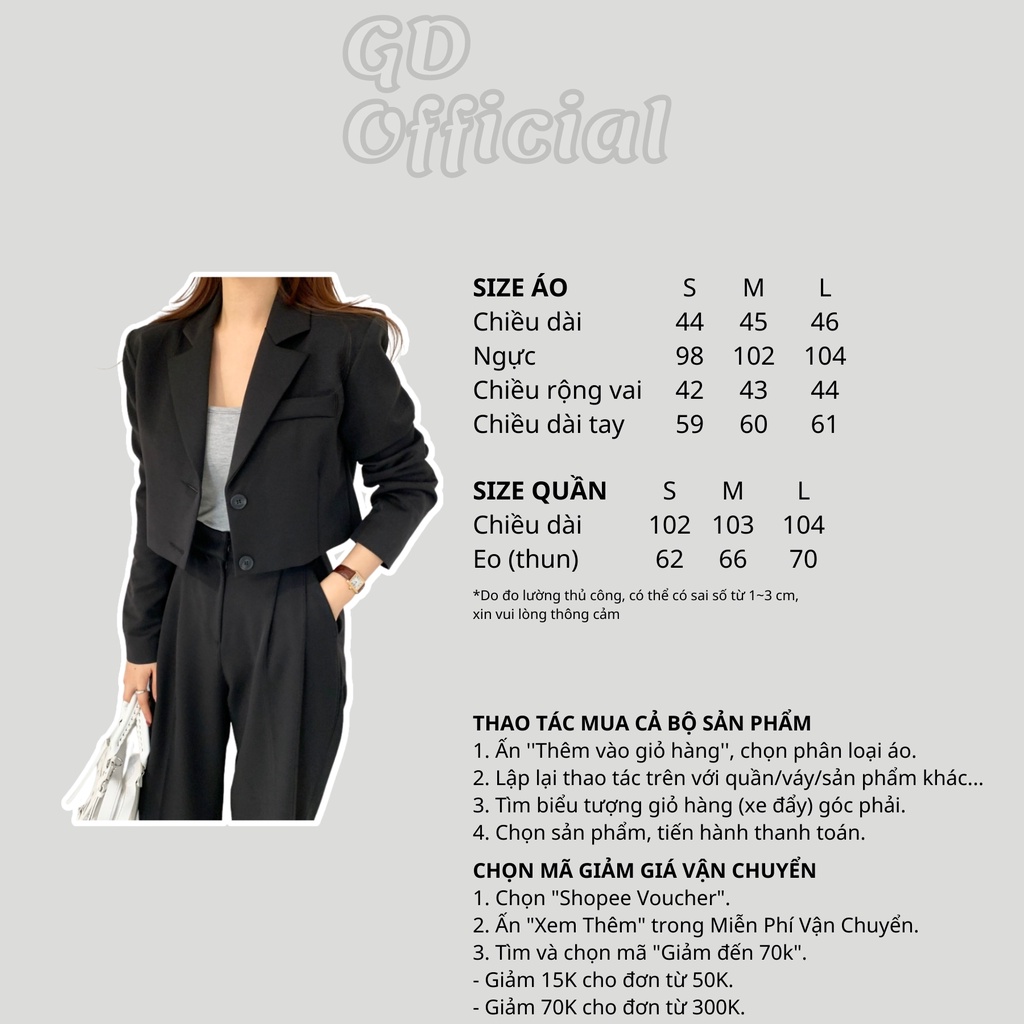 B70|Set bộ blazer nữ áo croptop khoác, quần tây cạp cao rộng suông gd_order