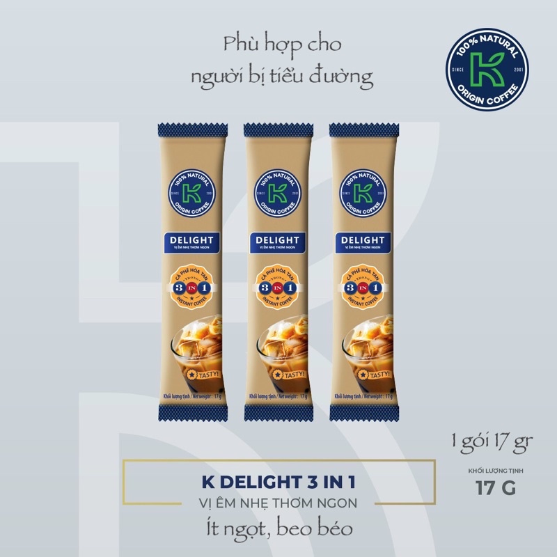 Cà phê sữa hoà tan  ít ngọt, beo béo thơm ngon-  Delight 3 in 1 instant coffee