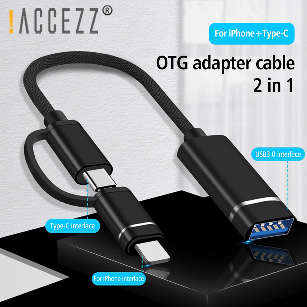 Đầu jack chuyển đổi OTG 2 trong 1 / 2 in 1 Lightning Type C to USB-A cho iPhone Samsung Xiaomi LG