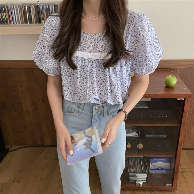 SUXI Áo Crop Top Nữ Tay Phồng Cổ Tròn Thời Trang
