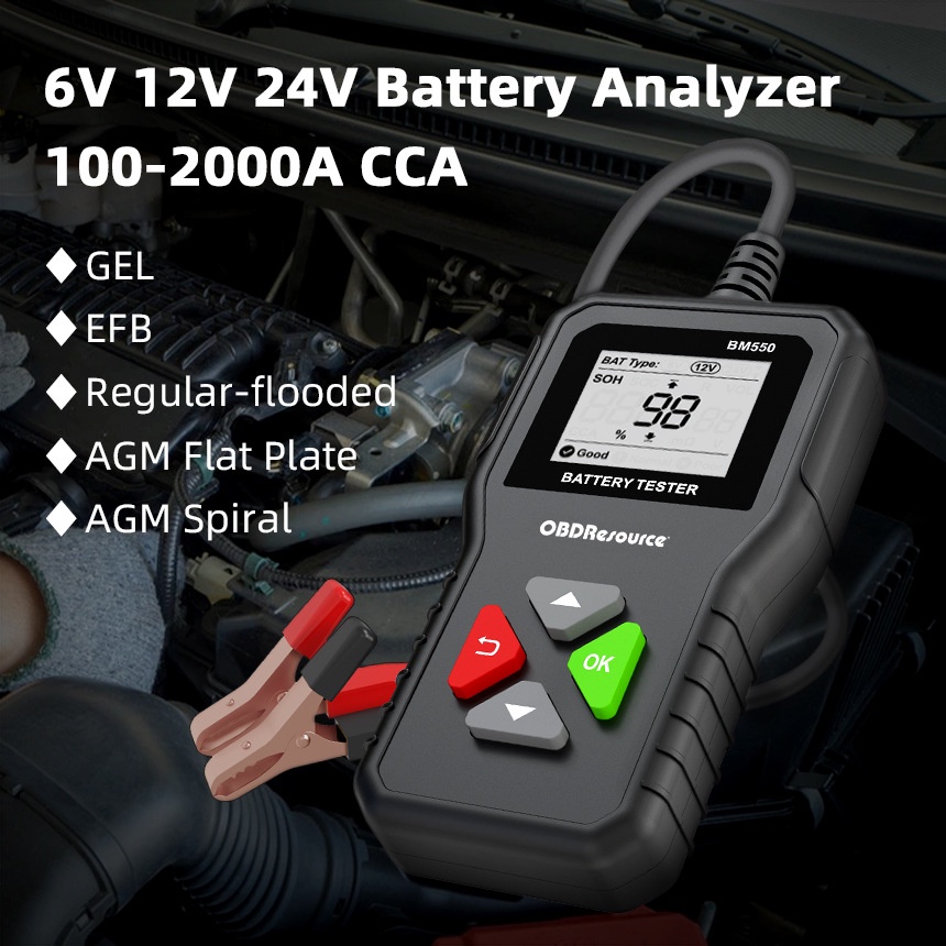 Thiết Bị Kiểm Tra Pin Kỹ Thuật Số BM550 6V 12V 24V 100-2000A CCA KW208 Cho Xe Hơi