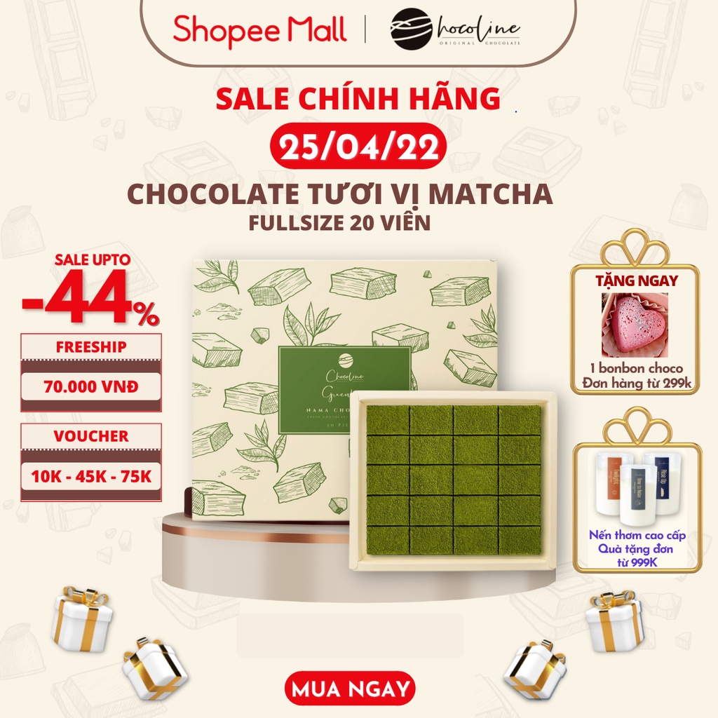 Socola Tươi Chocoline Vị Matcha Trà Xanh - Hộp 20 Viên (130gram)