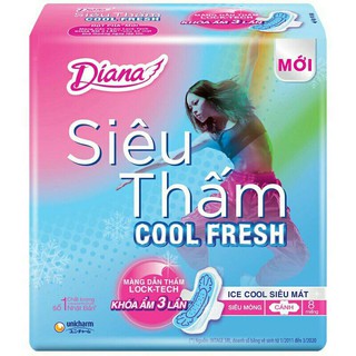 Băng vệ sinh Diana siêu thấm cool fresh siêu mỏng cánh 8 miếng