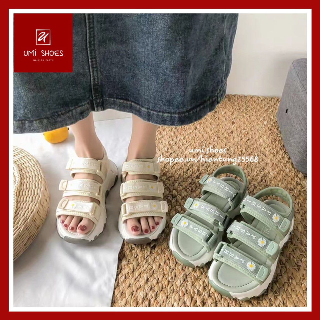 [4 MÀU - LOẠI 1 ĐẸP] Giày sandal hoa cúc 3 quang ngang Ulzzang nâng độn đế cao 4cm trend màu đen/xanh cá tính mới đẹp