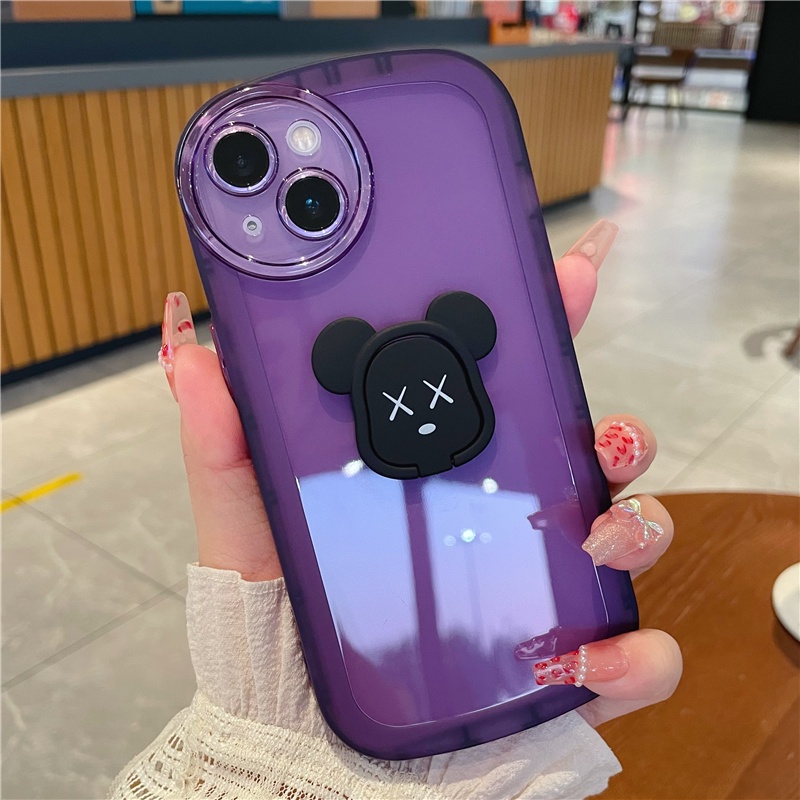 Ốp Điện Thoại Silicone Trong Suốt Chống Sốc Có Vòng Nhẫn In Hình Gấu Cho Iphone 12 / 13 14Promax 12pro 11promax 13pro