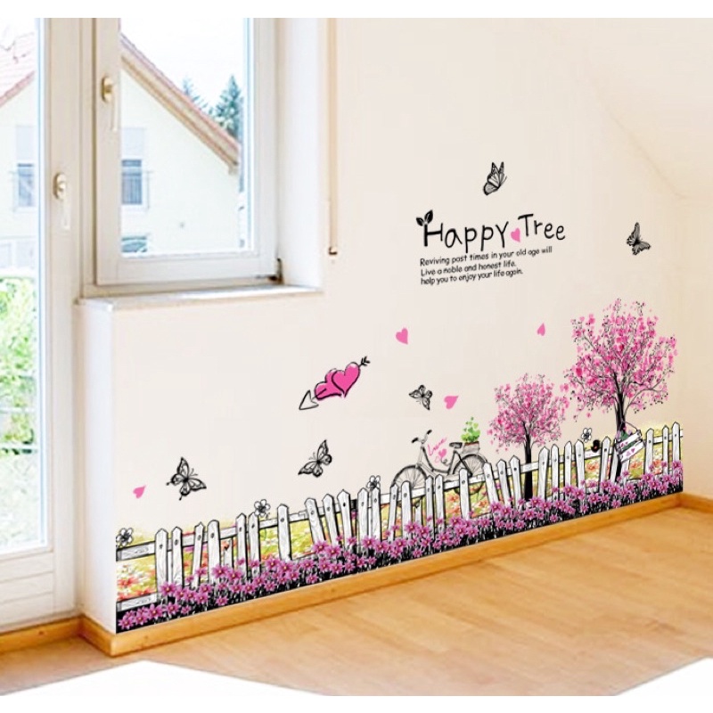 Decal dán tường chân hàng rào tím