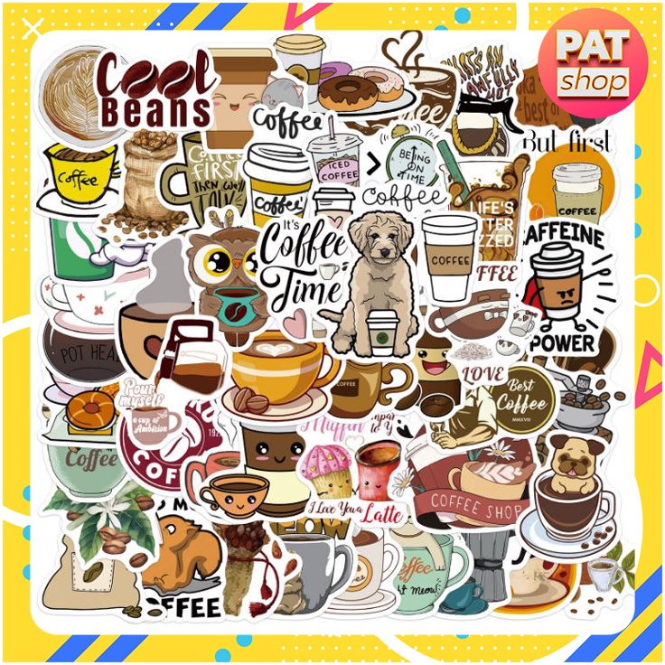 Sticker PVC Hình Vẽ Trang Trí Các Món Cafe #216
